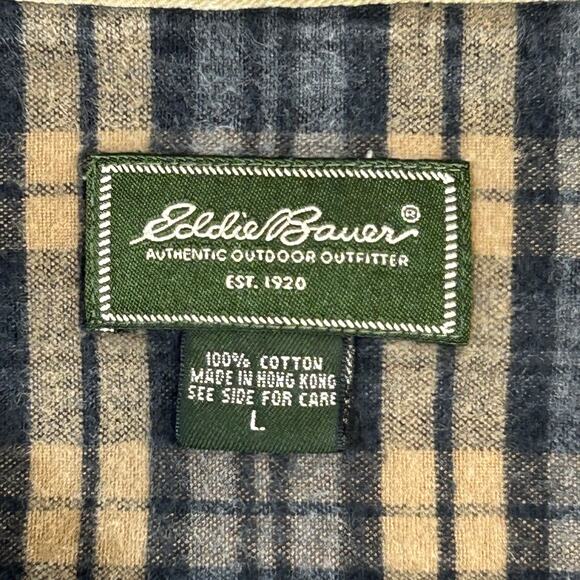 Eddie Bauer Mens L Shirt Flannel Heavy Button Up Gold Gray 100% Cotton - Picture 4 of 12